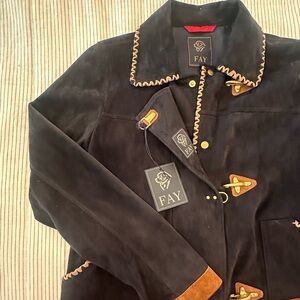 Fay Navy and Tan Jacket with Gold Accents